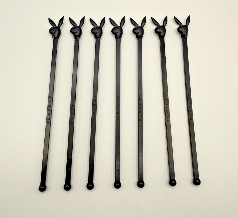 Vintage Playboy Club Bunny Swizzle Sticks Lot of 7 Black Cocktail Stirrers